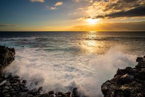 Surf of Sea at Sunset