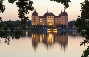 Dresden Moritz castle at Sunset Water