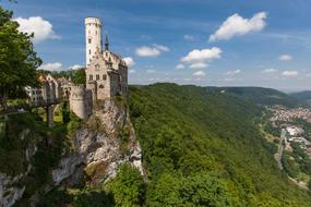 Landscape of historic castle on Mountains and Sky