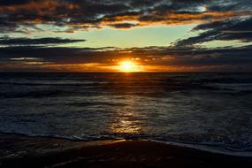sunset on the horizon over the north sea coast