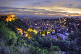 panoramic view of Granada at night