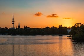 Alster lake at Evening Sunset