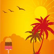 tropical beach, illustration in hot colors