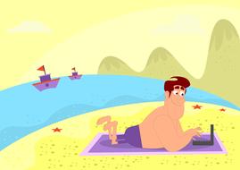 man beach sol young illustration