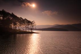 pink twilight over tuyen lam lake