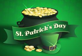 st patrick's day logo with pot of gold