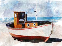 watercolor boat fishing boat design