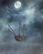 boat ship vessel at foggy ocean