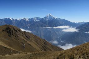 panoramic view of mountain landscapes in peru on a sunny day