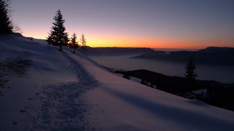 Snowy Weather Trail at sunset