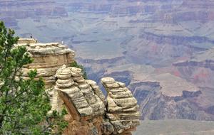 Beautiful landscape of the colorful Grand Canyon with colorful rocks and green plants, in Arizona, USA