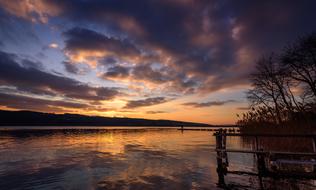 reflection of clouds in the lake during sunset