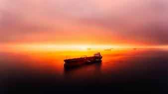 panoramic view of the ship on the sea in the colorful twilight