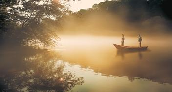 foggy sunrise over a quiet lake
