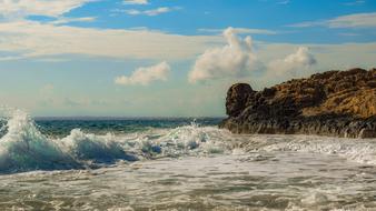 Rocky Coast at Waves of Sea