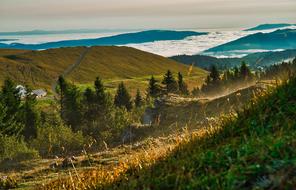 Beautiful landscape of the colorful mountains in sunlight, in Switzerland