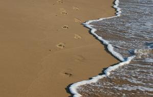 footprints on the shore of the Strand coast