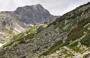 Beautiful landscape of the High Tatras with chalet and green plants, in Slovakia