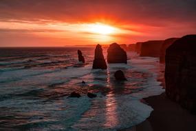 Ocean Water rocks at sunset