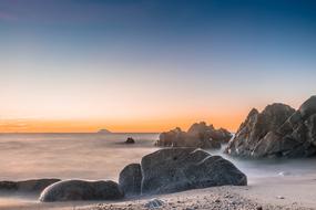 beautiful white Beach at sunrise, Italy, stromboli