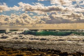 Foamy big Waves at beach, scenic seascape