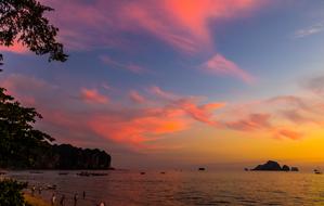 scenic purple sunset on the coast