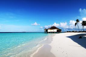 white beach in the maldives on a clear day