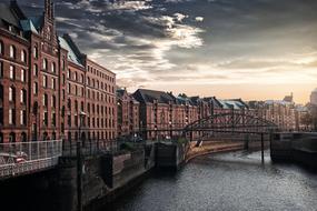 historical embankment at dusk, germany, hamburg