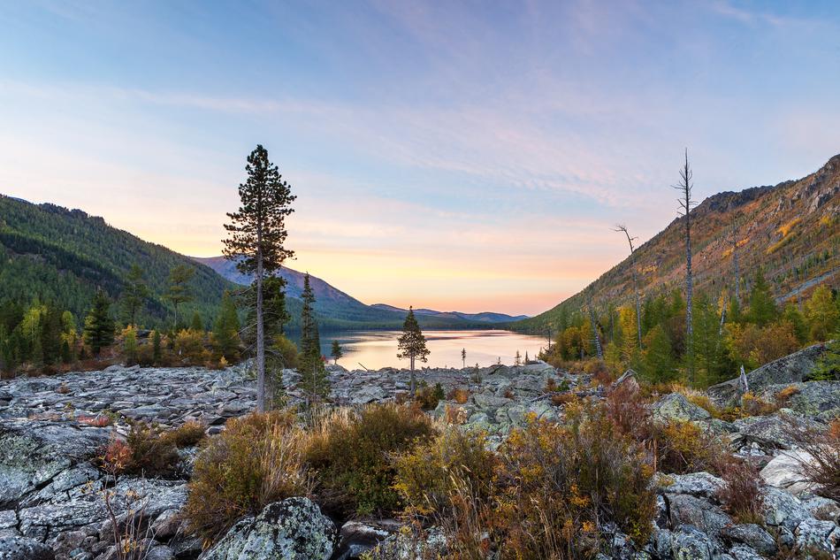 sunset over the picturesque Altai landscapes