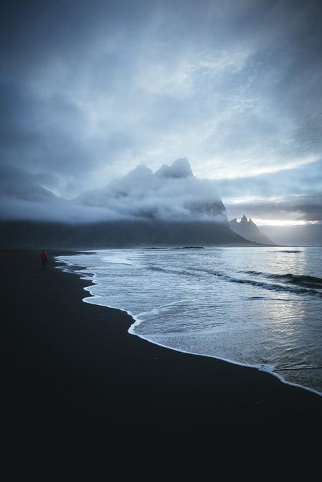 waves on the beach at night