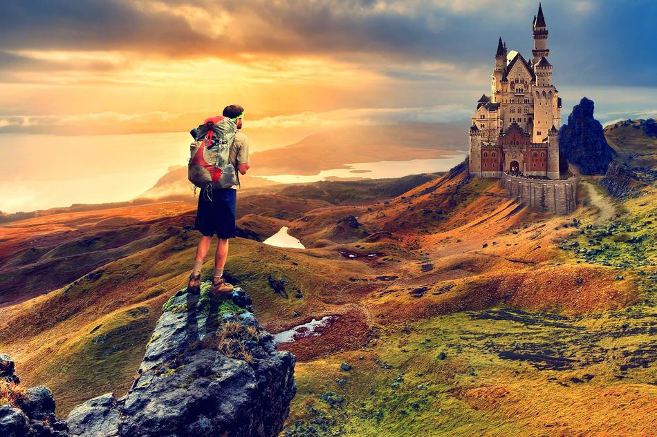 Traveller and Landscape Sunset