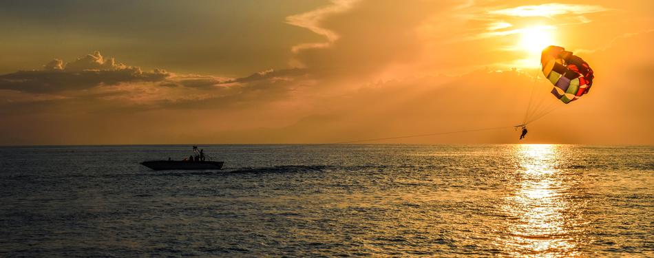 panorama view of Parasailing at Sunset