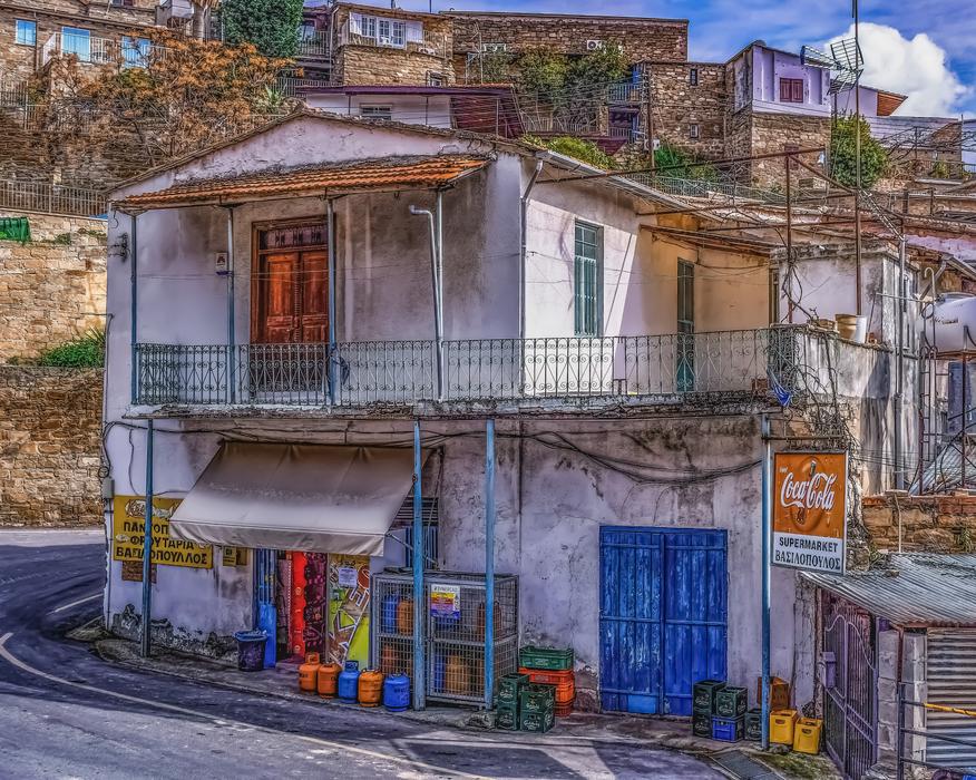 Beautiful and colorful houses, on the colorful hills, in Tochni, Cyprus, Greece