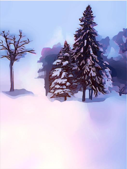 trees in the snow as a 3d illustration