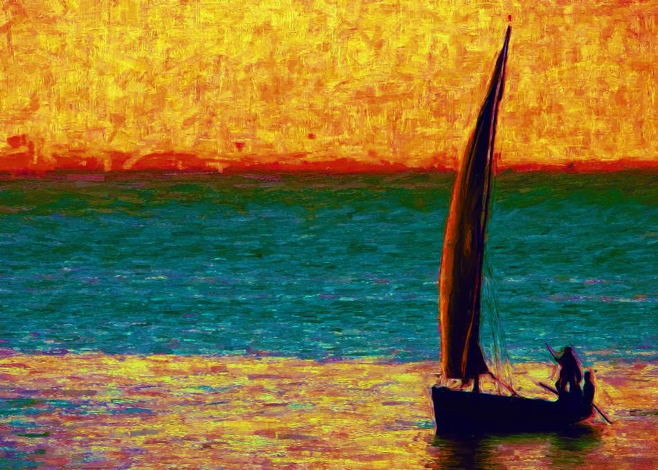boat sailing on colorful illustration