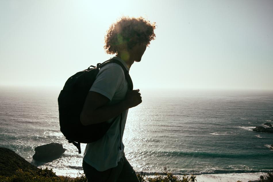 Man Hiking Backpack sea