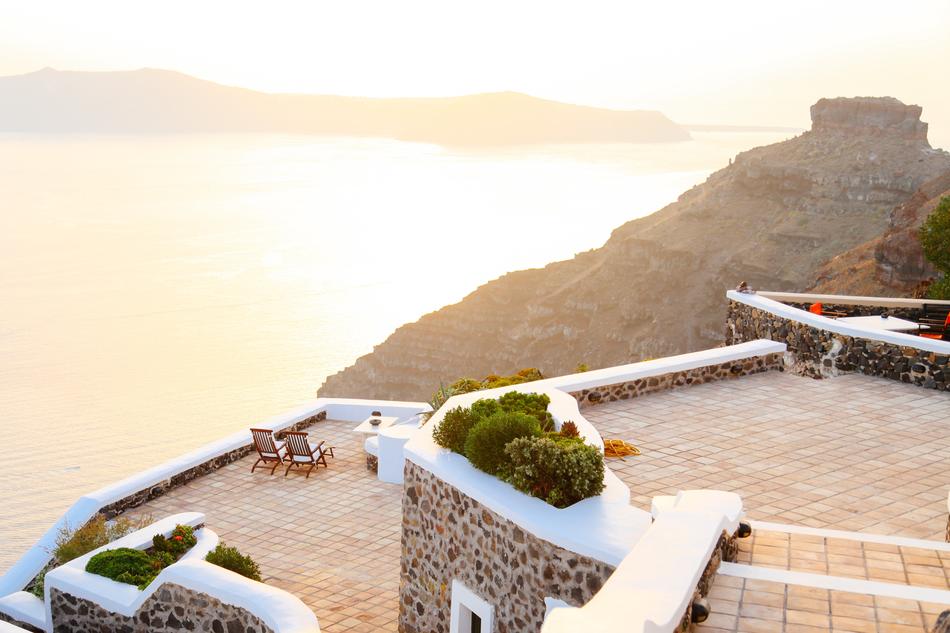 Beautiful and colorful landscape of the terraces, on the mountains, on the shore, in sunlight