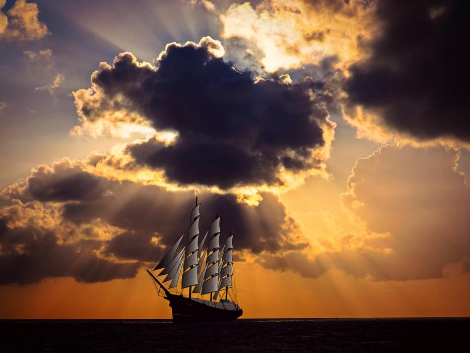 Sailing Vessel Ship and sun clouds
