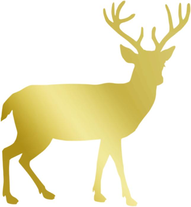 Gold silhouette of the Christmas deer with antlers at white background