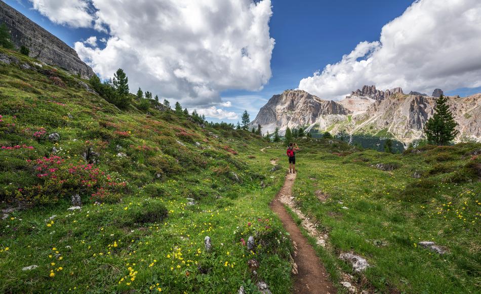 Landscape of Hiker on Dolomites