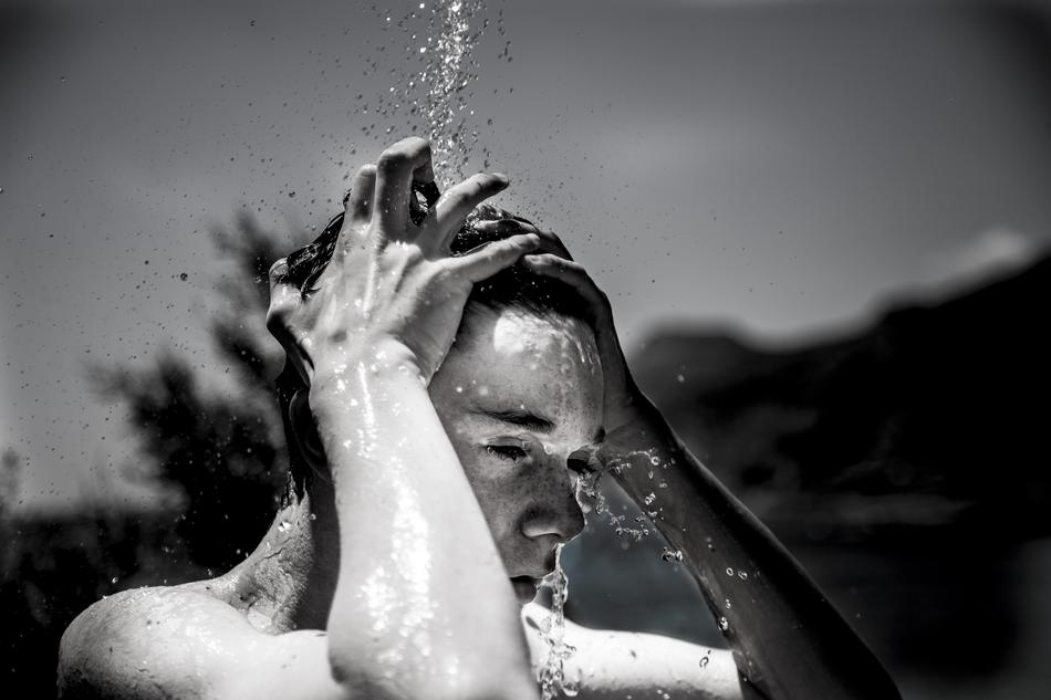 Showering Heat Boy black and white