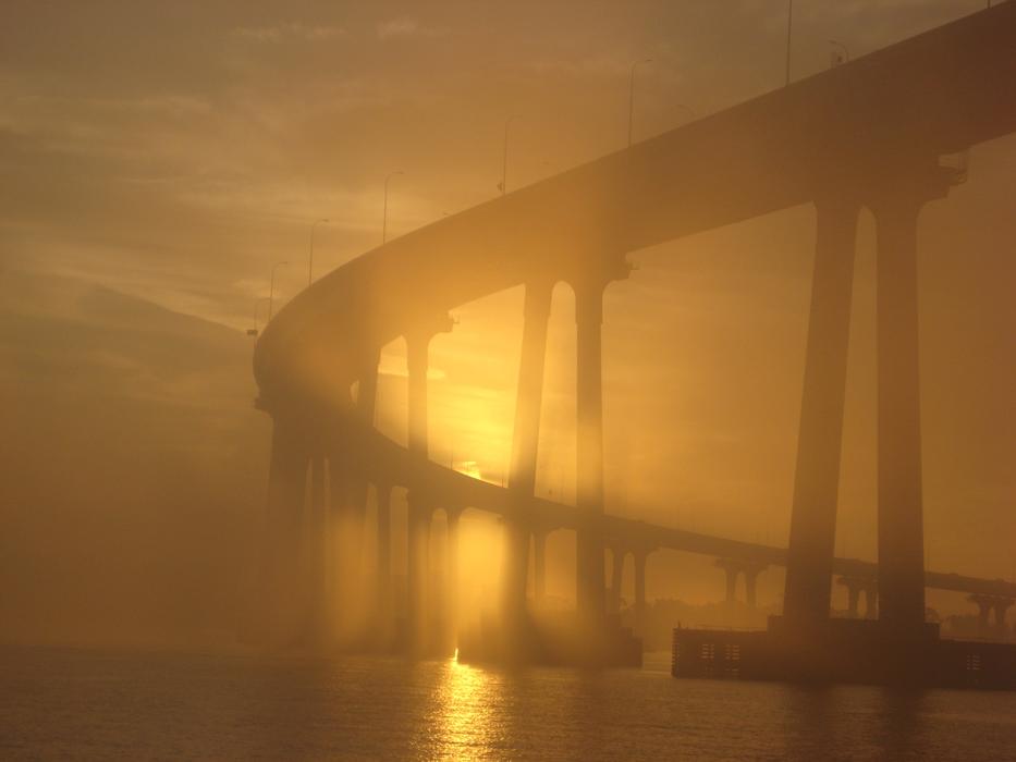 Coronado Bridge at Sunset Fog