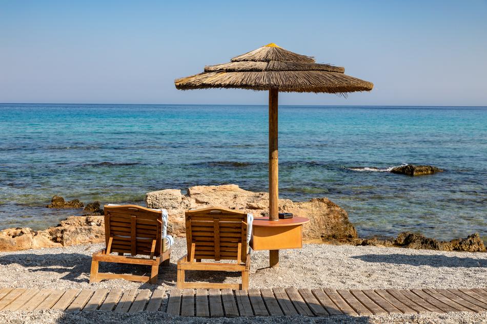 Beach Chairs on the sea coast at the resort