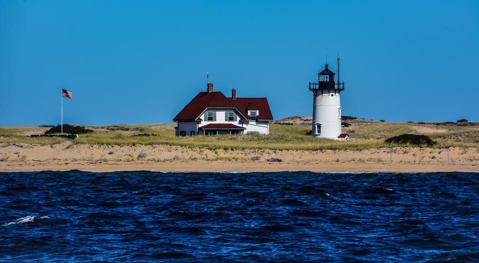 Beautiful and colorful shore of Provincetown, in Massachusetts, USA, at blue sky on background