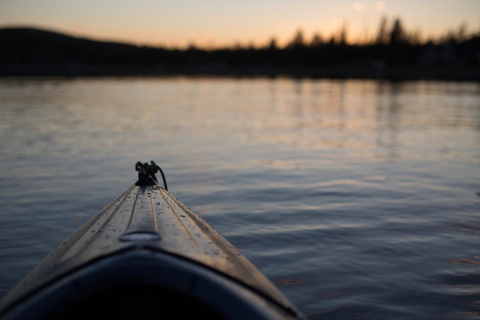 photo of the front of the canoe on the lake
