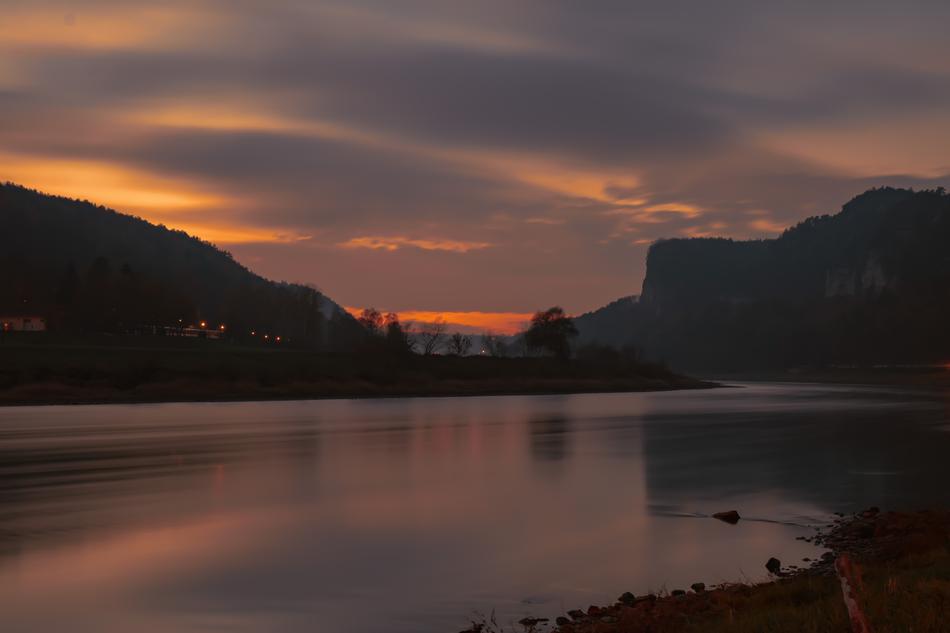 river along the Bastei at sunset