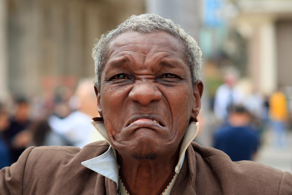 Portrait of the sad man on the street of Havana, Cuba