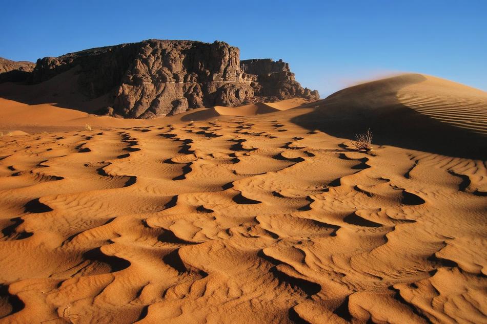 Landscape of the beautiful desert with rocks, in sunlight, in Tassili N'ajer, Algeria, Africa