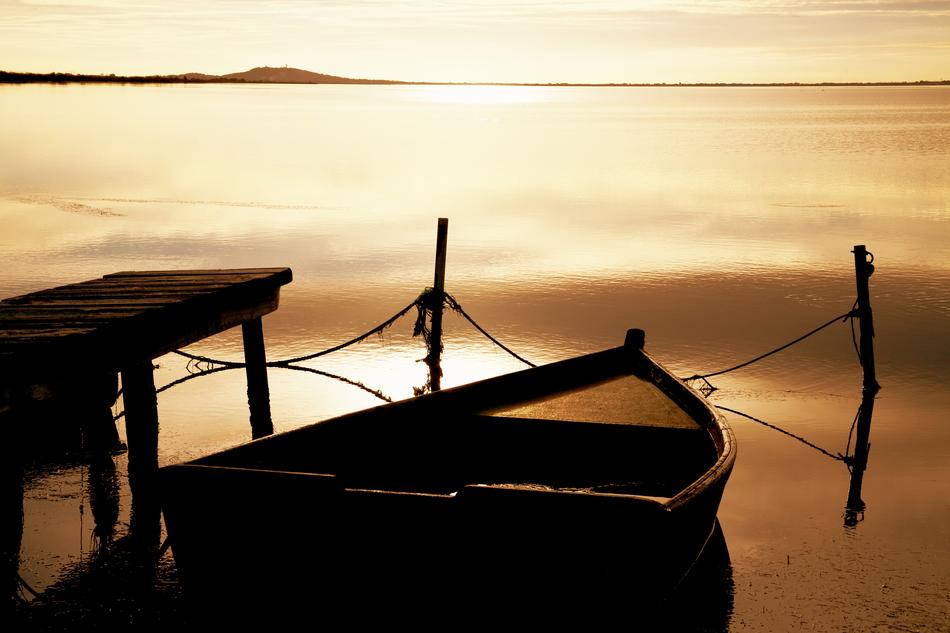 Boat Water gold Sunset