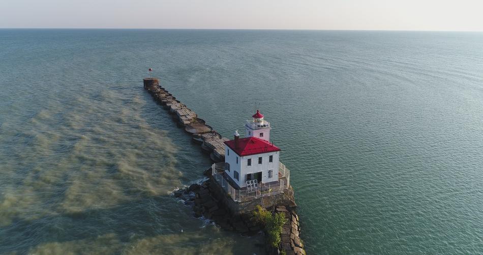panoramic view of the lighthouse on Lake Erie